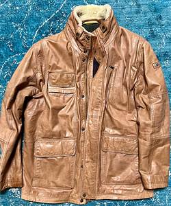 Теплая кожаная зимняя куртка Camel / размер 56 / XXL