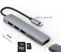 USB-концентратор C Macbook, HDMI, SD-карта, 3x USB