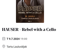 HAUSER - Rebel with a Cello 09.07.24 19:00 Pilet