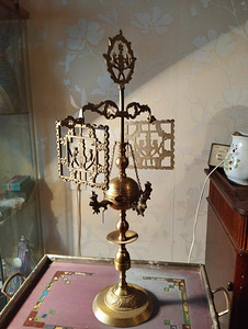 Большая масляная лампа со львами (бронза, латунь)