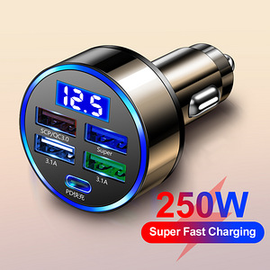 250W PD USB 5- Ports Car Charger Fast Charging Type C USB