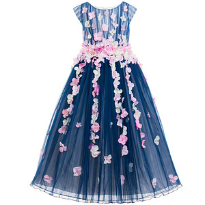 Lesy Роскошное темно-синее платье из тюля полной длины с цветами