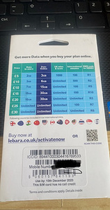 Телефонная карточка lebara UK 10 фунтов стерлингов
