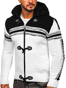 !СКИДКА! Черно-белый свитер с молнией и капюшоном