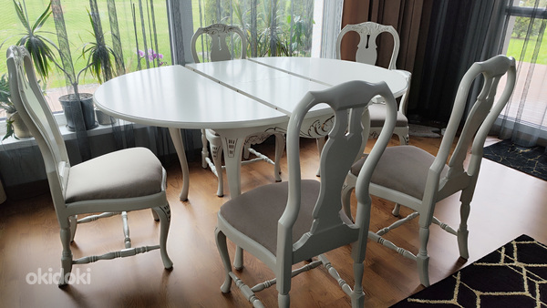 Väga ilus valge söögilaud ja 5 tooli (foto #4)