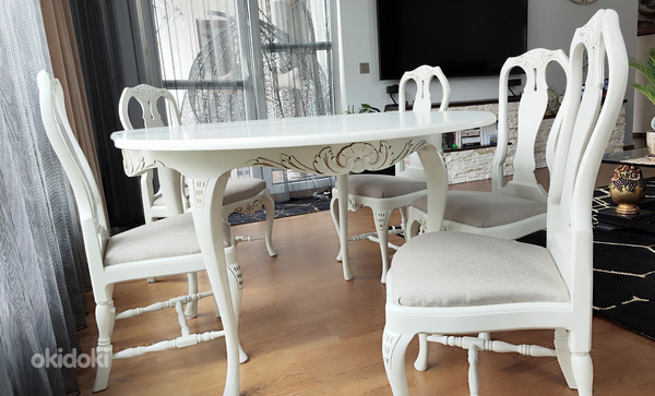 Очень красивый белый обеденный стол и 5 стульев (фото #6)