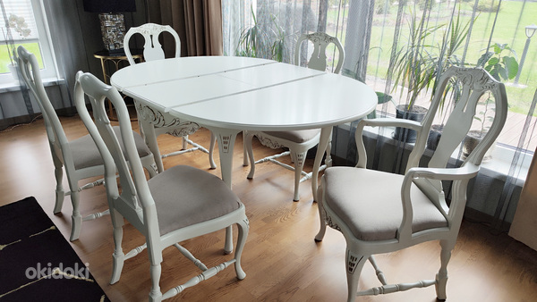Очень красивый белый обеденный стол и 5 стульев (фото #8)