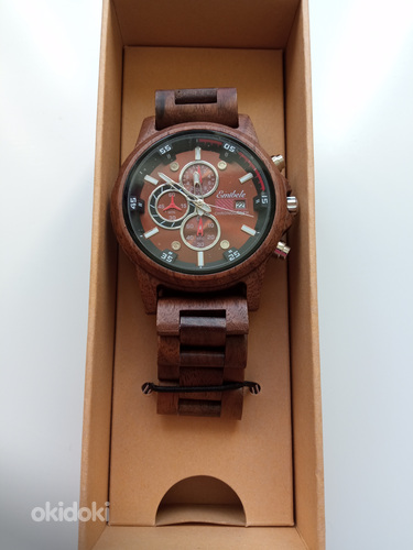 Мужские кварцевые часы с деревянным корпусом и ремешком (фото #4)