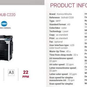 Suur võimas MFP kombain bizhub C220 (1 foto / 4)