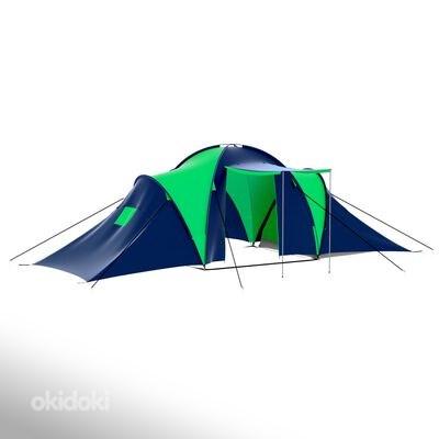 Тканевая походная палатка на 9 человек, сине-зеленая (фото #1)