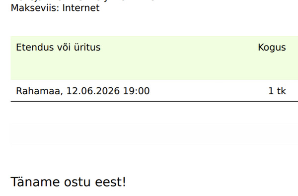 Rahamaa toetajapilet müüa