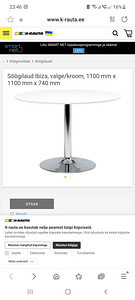 Обеденный стол Actona Ibiza, белый/хром, 1100 мм x 1100 мм x