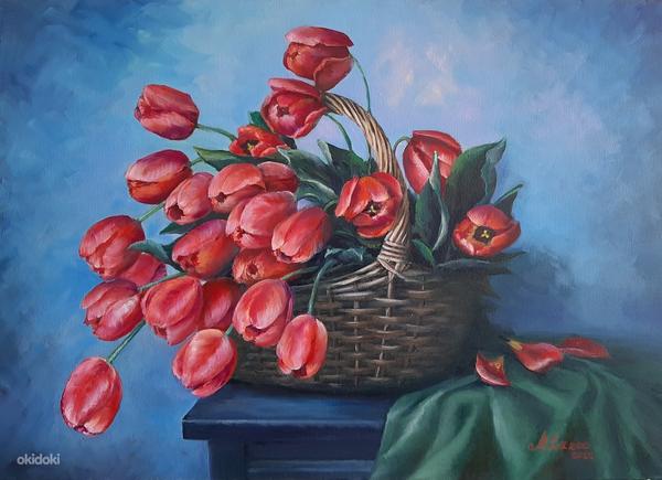 Красные тюльпаны Картина маслом 70*50 см (фото #1)