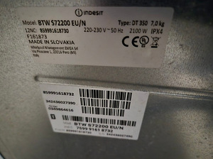 Pesumasin Indesit BTW S72200 EU/N, 7 kg 1200p/min (5 foto / 5)
