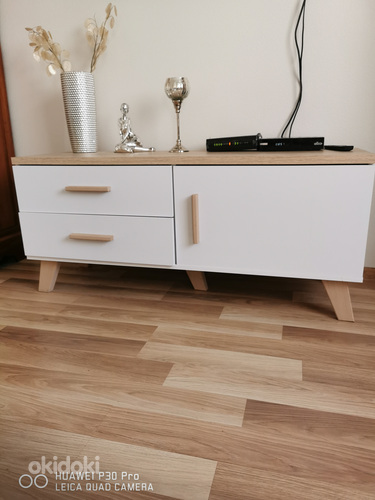 Скандинавская белая/деревянная TV тумба и диванный столик (фото #1)