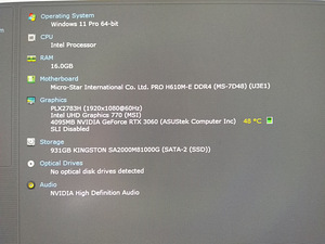 I9-13900K(Q1EQ)/H610M/16GB RAM/Nvme 1000GB/RTX 3060 12GB (4 foto / 10)