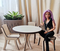 Кукольная мебель: стол и 3 стула для кукол барби, загатовка