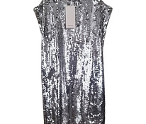 Вечернее платье с серебряными пайетками и подкладкой S/M