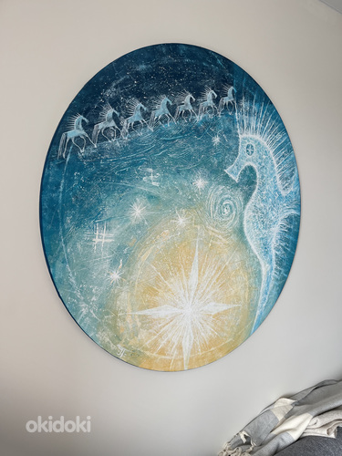 Картина акрилом Инны Тюриковой "Морской конёк" 2021а. Диаметр 100 см. (фото #2)