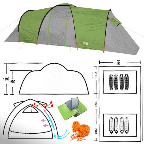 Палатка Clif, 8 человек, зелено-серая или зелено-оранжевая (фото #4)