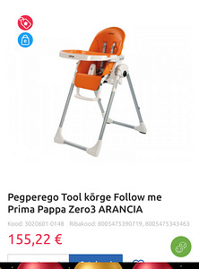Pegperego Tool kõrge Follow me Prima Pappa Zero3 ARANCIA (2 foto / 2)