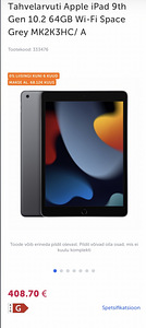 Tahvelarvuti Apple iPad 9th Gen 10.2 64GB Wi-Fi Space Grey (1 foto / 2)