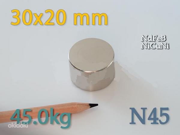 Неодимовый магнит диск 30*20mm сила 45kg (фото #1)