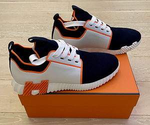Hermes Bouncing мужские кроссовки из сетки черно-бело-оранжевые (2 фото из 3)
