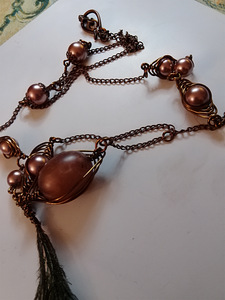 Riikinkukko sulka kaulakoru lasi helmillä (3 valokuva sivusta 5)