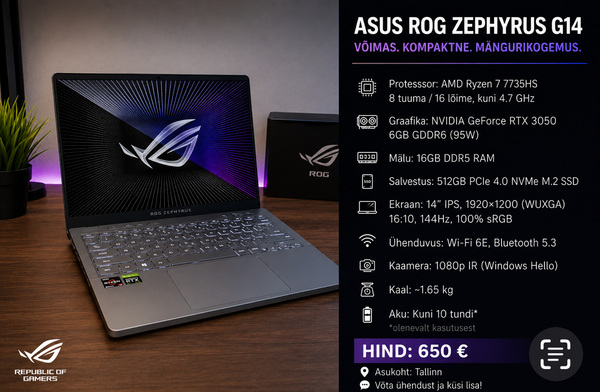 Asus rog zephyrus g14 // Rtx 3050 6GB // Ryzen 7 7735hs