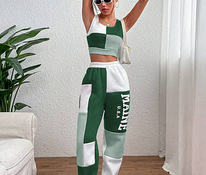 SHEIN EZwear Colorblock Tank Top & Letter Graphic Sweatpants