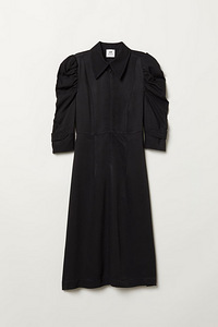 Черное женское платье миди с пышными рукавами h&M Studio, размер 42