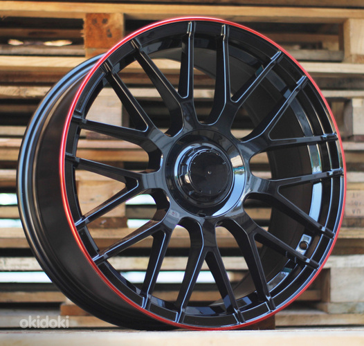 R19x9.5  5X112  ET  45  66.6  B1268  (K9007/1261)  Black+Red Line (BR)  For MER  (P1)  (GBPREDLIP Rear+Front)