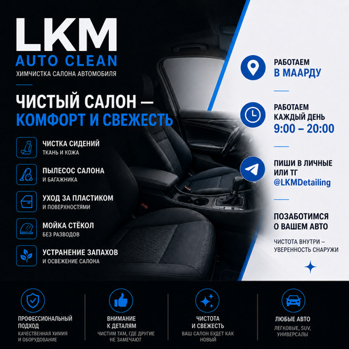 Химчистка салона автомобиля в Маарду | LKM Auto Clean