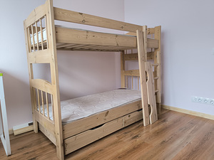 Двухъярусная деревянная кровать 155х70 + 2 матраца + 2 ящика
