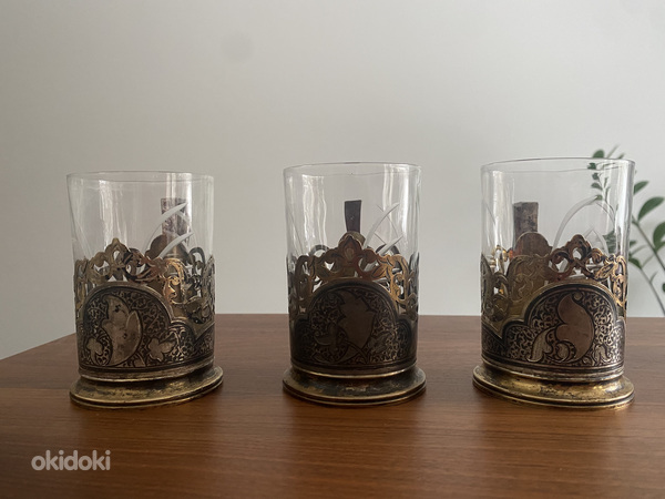 Серебряные подстаканники со стаканами (фото #2)
