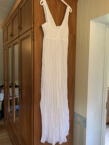 Красивое льняное белое платье макси, размер XL