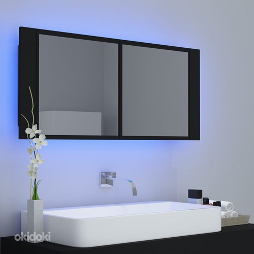 Зеркальный шкаф vidaXL LED черный 100x12x45 см, акрил (фото #3)