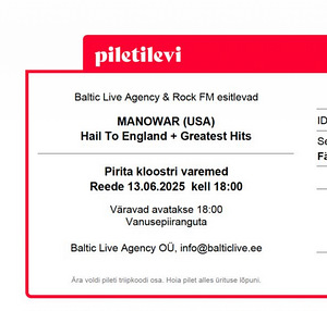 Manowar USA 1 pilet 13.06