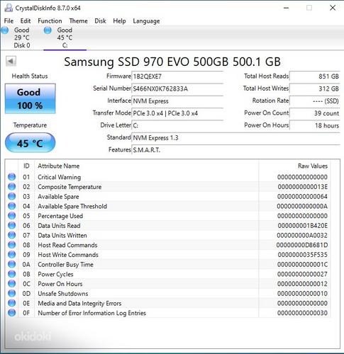 Ssd: Samsung 970EVO 512GB NVMe (фото #3)