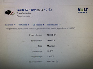 12/230 AC-1000n Inverter, transformaator VOLT (4 foto / 8)