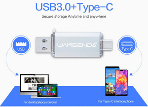 Флешки новые 2-в-1 дизайн, USB 3,0 + USB Type C OTG