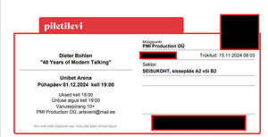 Dieter Bohlen ''40 Years of Modern Talking'' Seisukoha pilet (1 foto / 1)