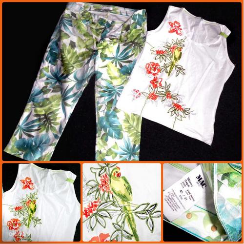 Тропический комплект-джинсы-капри и блузка с попугаем, 38-40 (фото #2)