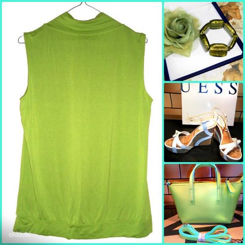Стильная зеленая блузка-стрейч с драпировкой, L-XL-UK 14 (фото #3)