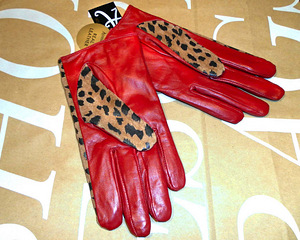 Ilusad veinipunane-leopard täisnahast kindad, M-L, uued (3 foto / 5)