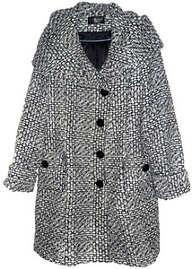 Эффектное бело-серо-черное пальто с капюшоном, XL-2XL-Ru54