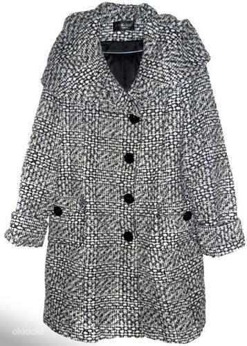Эффектное бело-серо-черное пальто с капюшоном, XL-2XL-Ru54 (фото #1)
