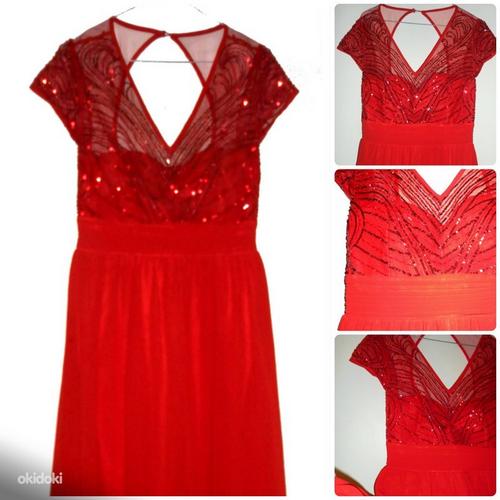 Ярко-красное шифоновое длинное вечернее платье, 40- 42-UK14 (фото #6)