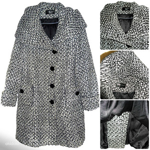 Efektne valge-hall-must k/s mantel kapuutsiga, XL-2XL/Ru54 (3 foto / 7)